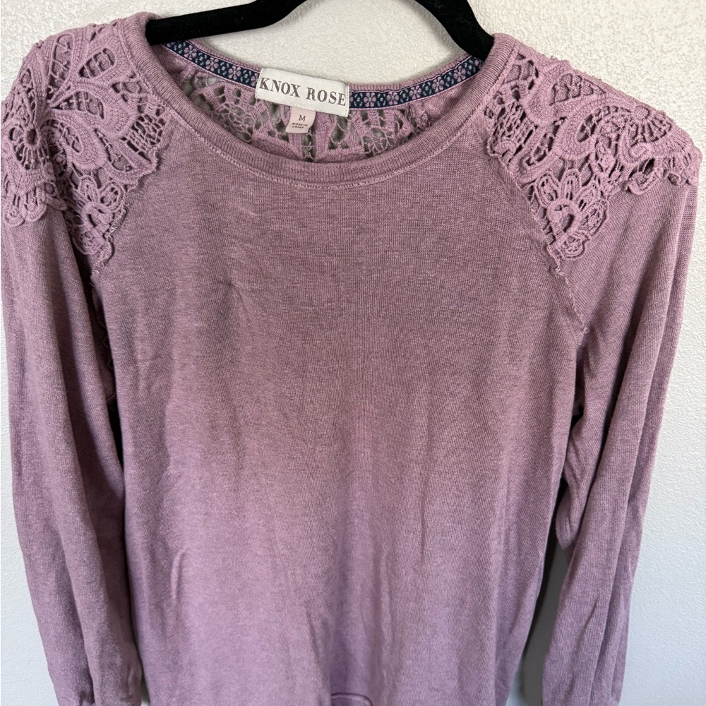 Knox Rose Women's Mauve Lace Shoulder Sweatshirt